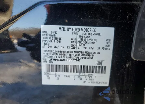 2017 Ford Edge Se из США, поврежденный, VIN 2FMPK4G99HBC57247